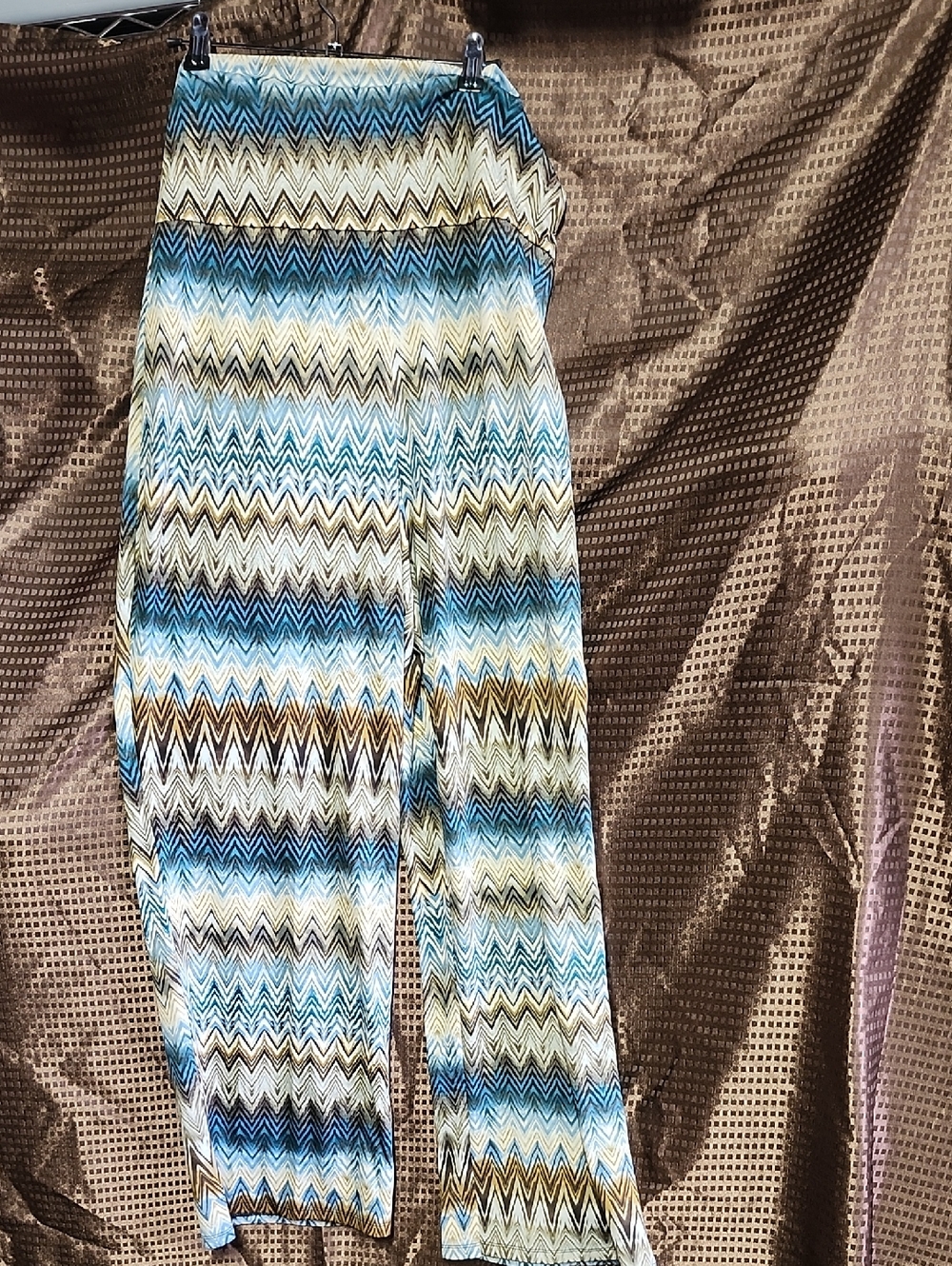 Zac & Rachel Blue and Brown Chevron Wide Leg Pants